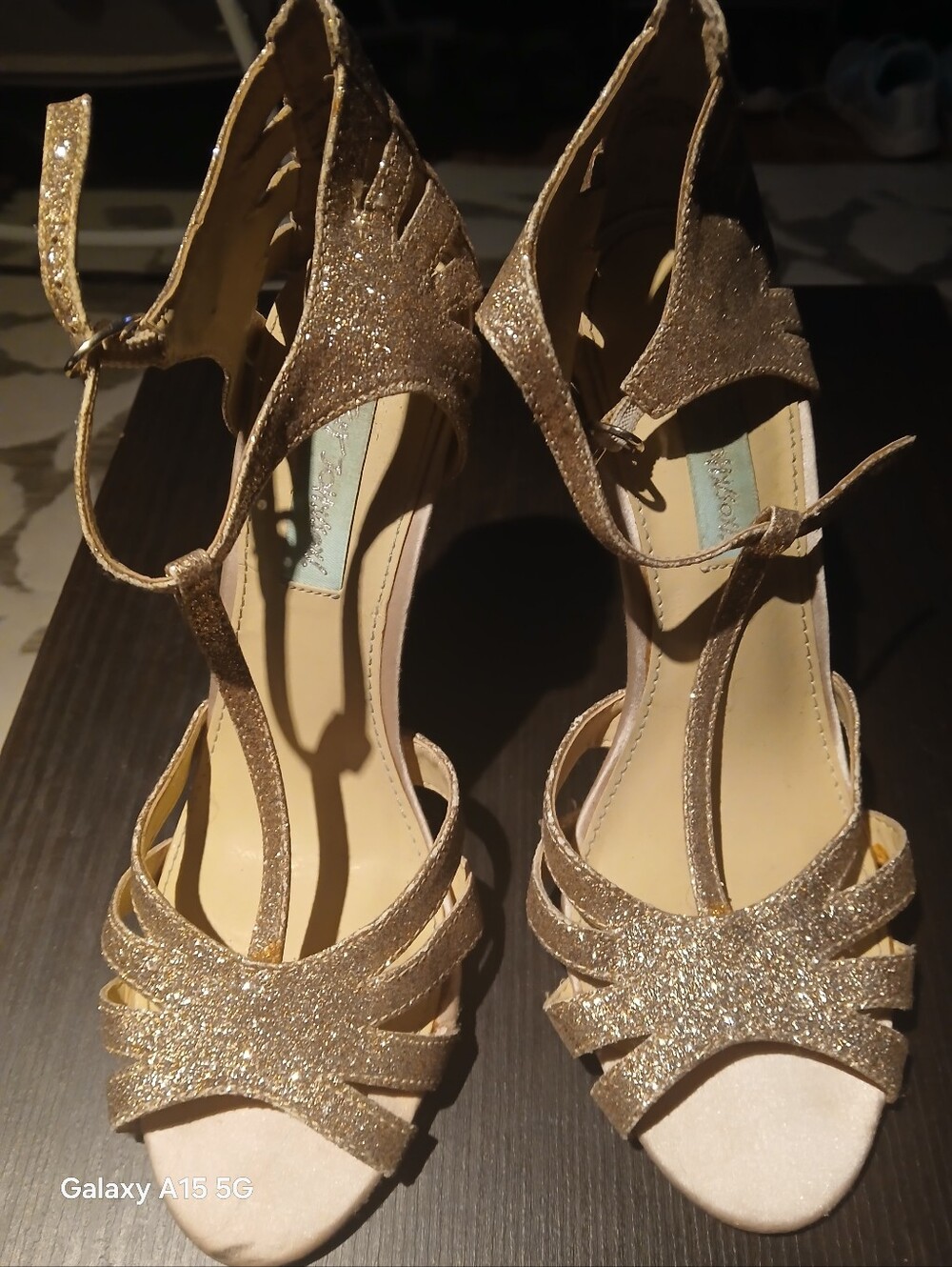 Betsey Johnson Gold Glitter Ankle-Strap Heels